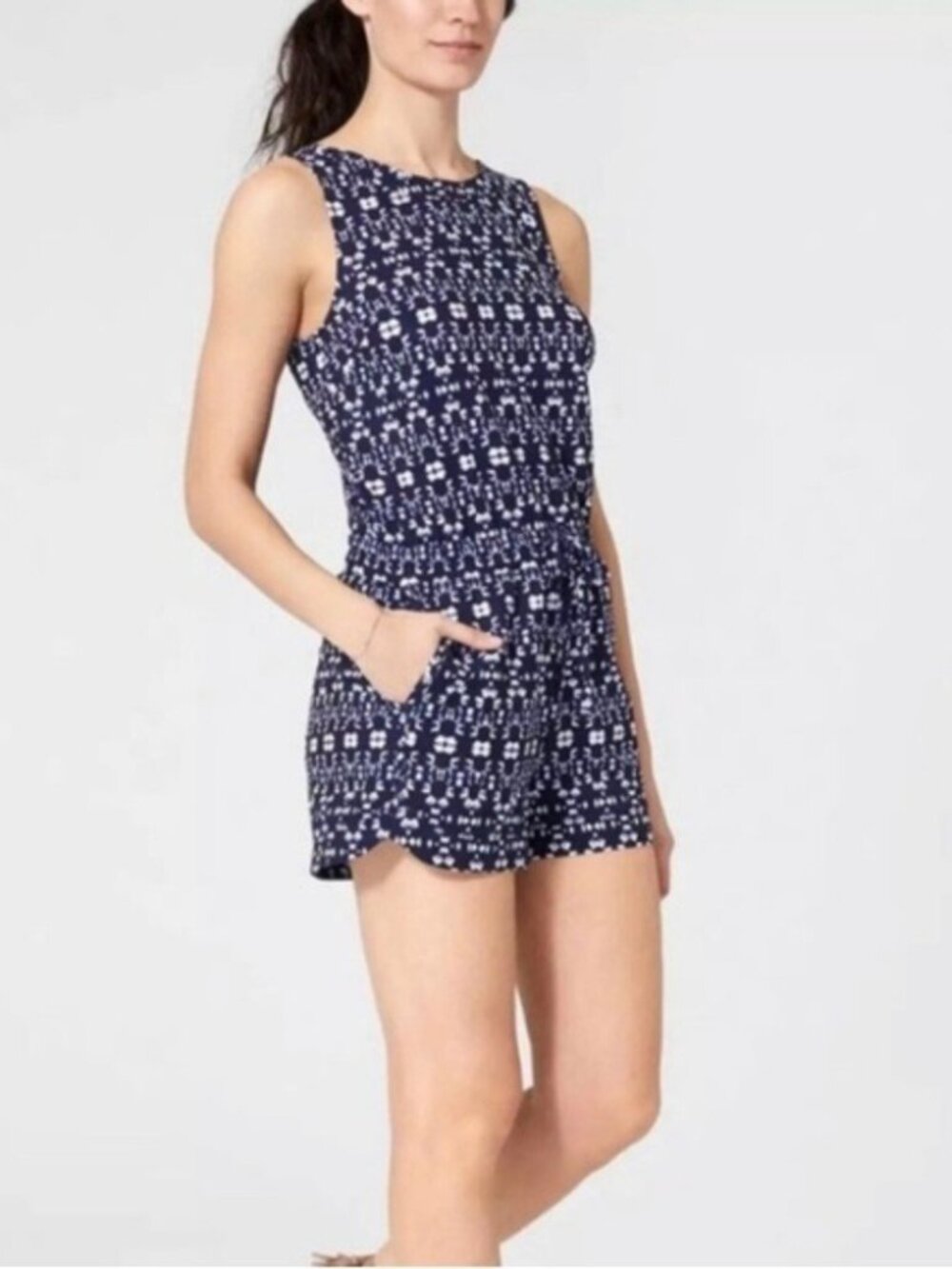 Sleeveless Navy Patterned Romper